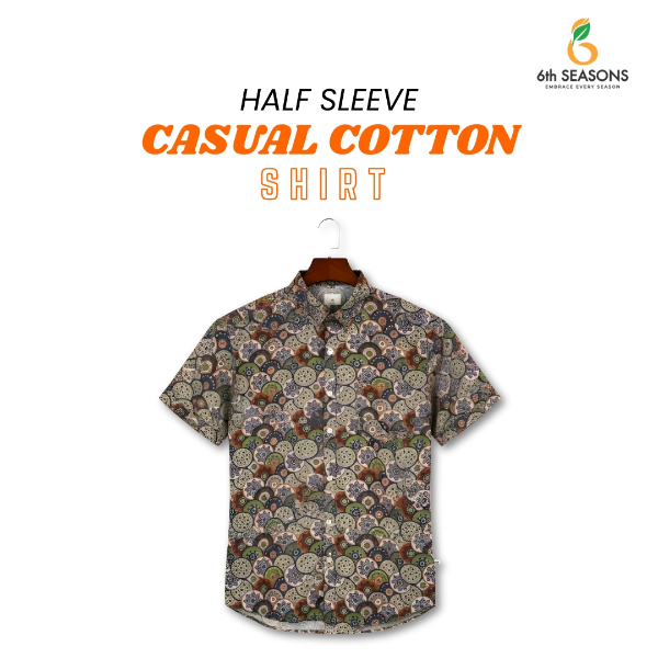 Half Sleeve Casual Cotton Shirt(Gray) - Gallery View 5